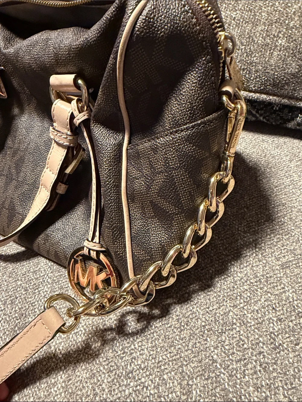 Michael Kors Dark Brown Logo Satchel with Light Beige Trim - Picture 14 of 15